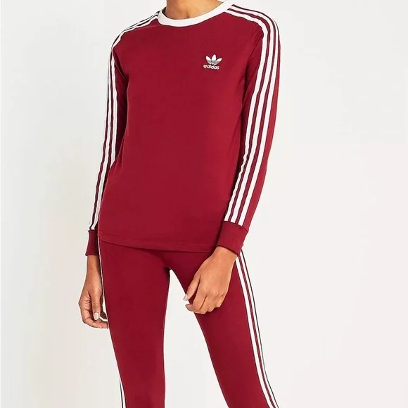 adidas Women's Long Sleeve Tee - Red and White - Picture 2 of 10